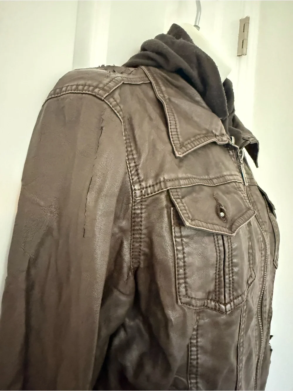 Vintage Women’s Brown Military-Style Layered Jacket with Hood Y2K - Grunge Style